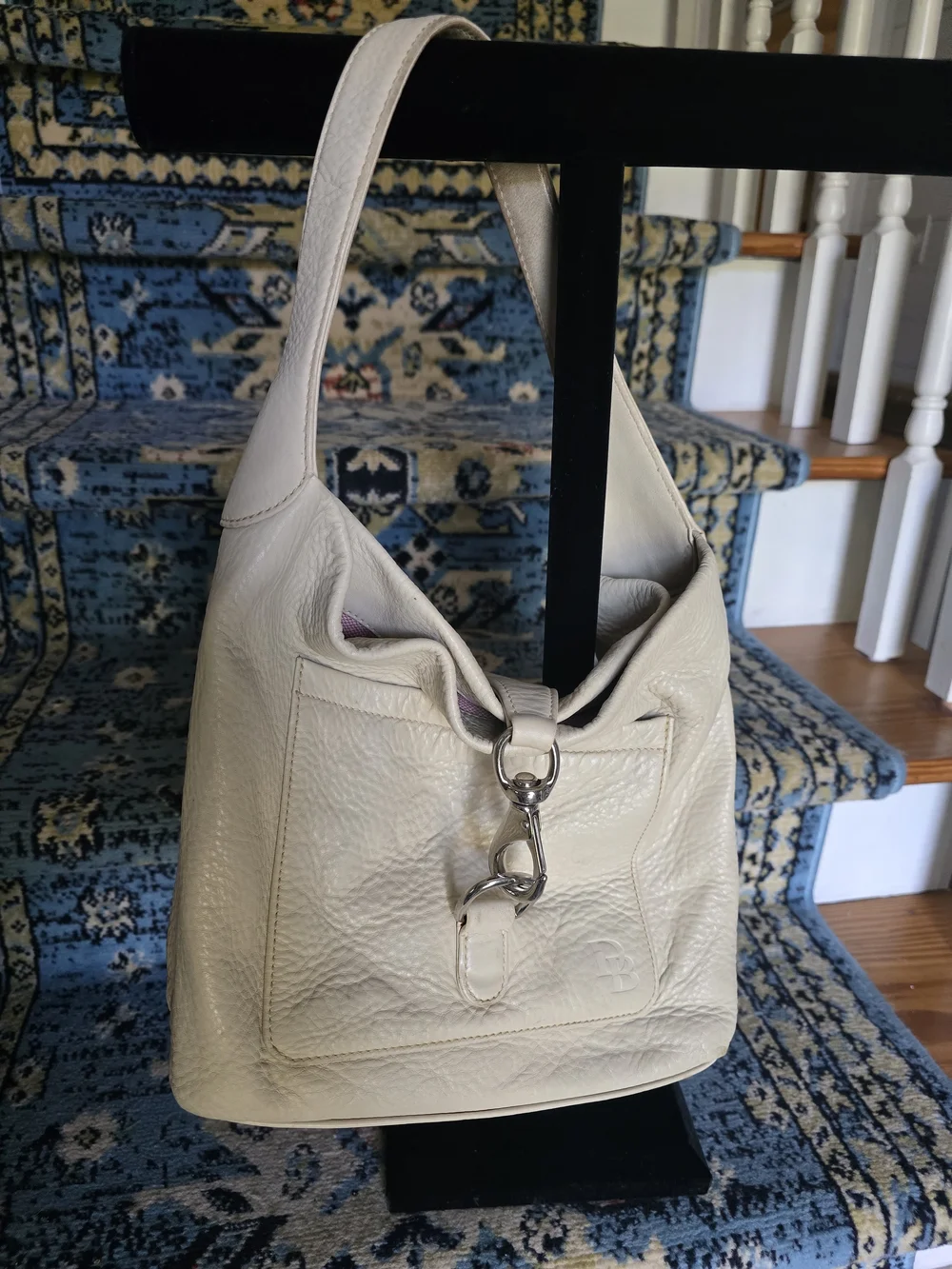 Dooney And Bourke Cream Leather Shoulder Bag with Silver Hardware